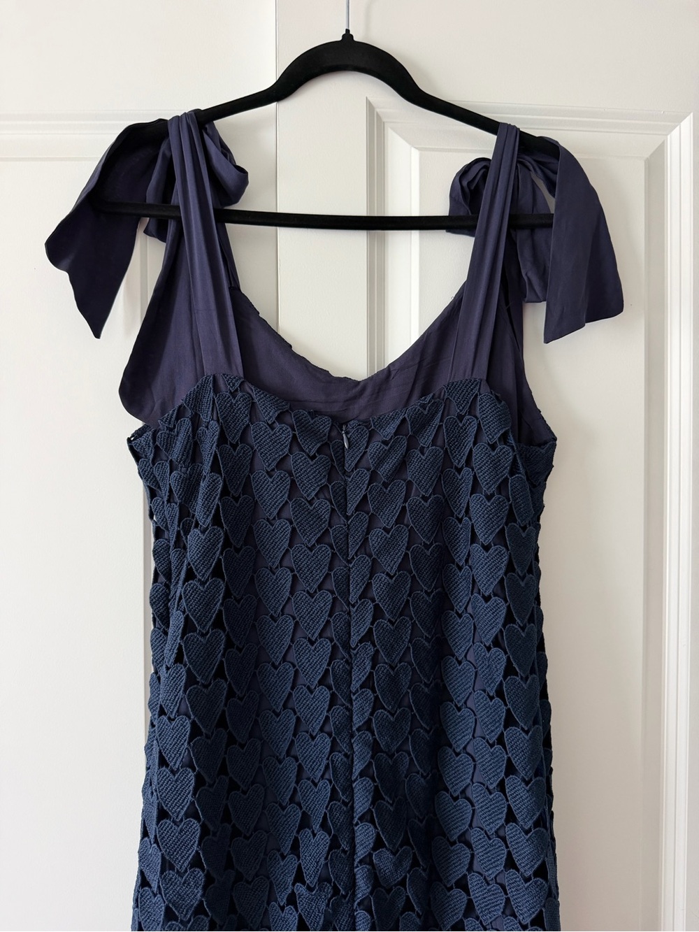 Umgee Navy Heart Shaped Crochet Fringe Maxi Dress Medium Tie Shoulder NWT Boho - Picture 15 of 15